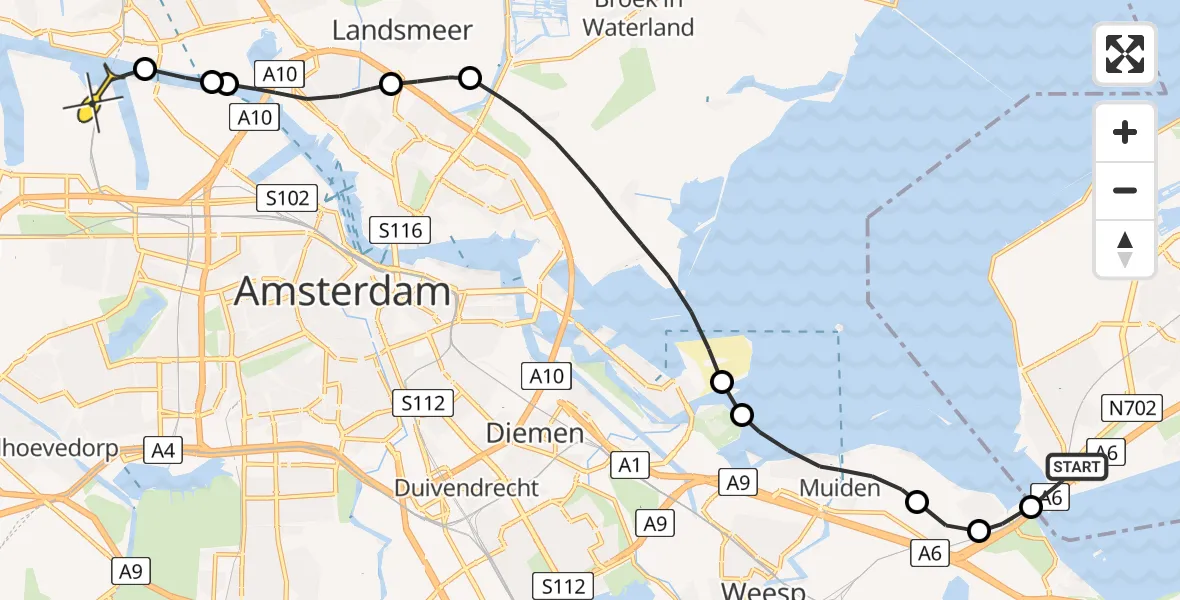 Routekaart van de vlucht: Lifeliner 1 naar Amsterdam Heliport, Elementendreef
