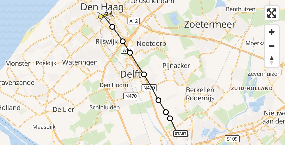 Routekaart van de vlucht: Lifeliner 2 naar Den Haag, Van Limburg Stirumstraat