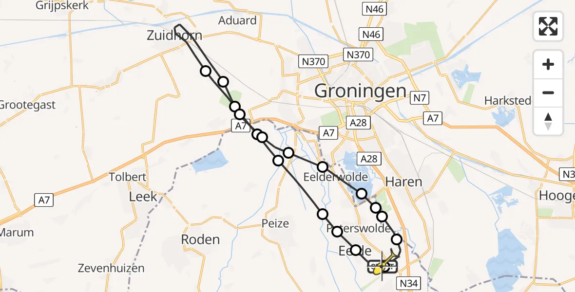 Routekaart van de vlucht: Lifeliner 4 naar Groningen Airport Eelde, Eskampenweg