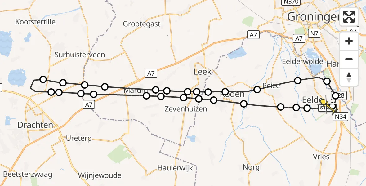 Routekaart van de vlucht: Lifeliner 4 naar Groningen Airport Eelde, Molenweg