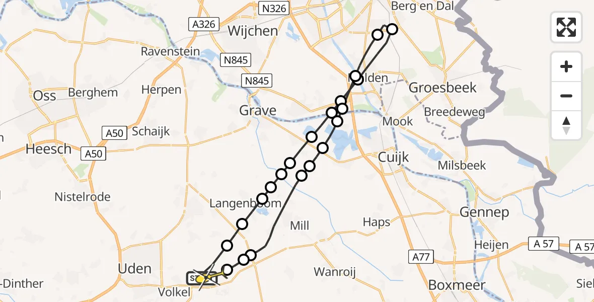 Routekaart van de vlucht: Lifeliner 3 naar Vliegbasis Volkel, Zeelandsedijk