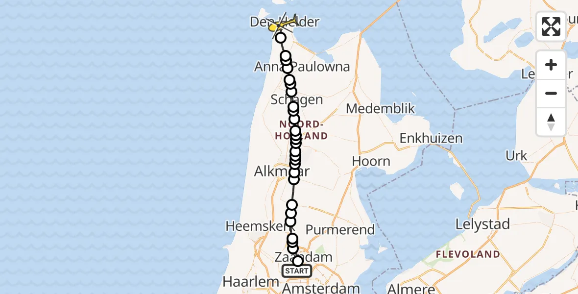 Routekaart van de vlucht: Lifeliner 1 naar Den Helder, Hoofdtocht