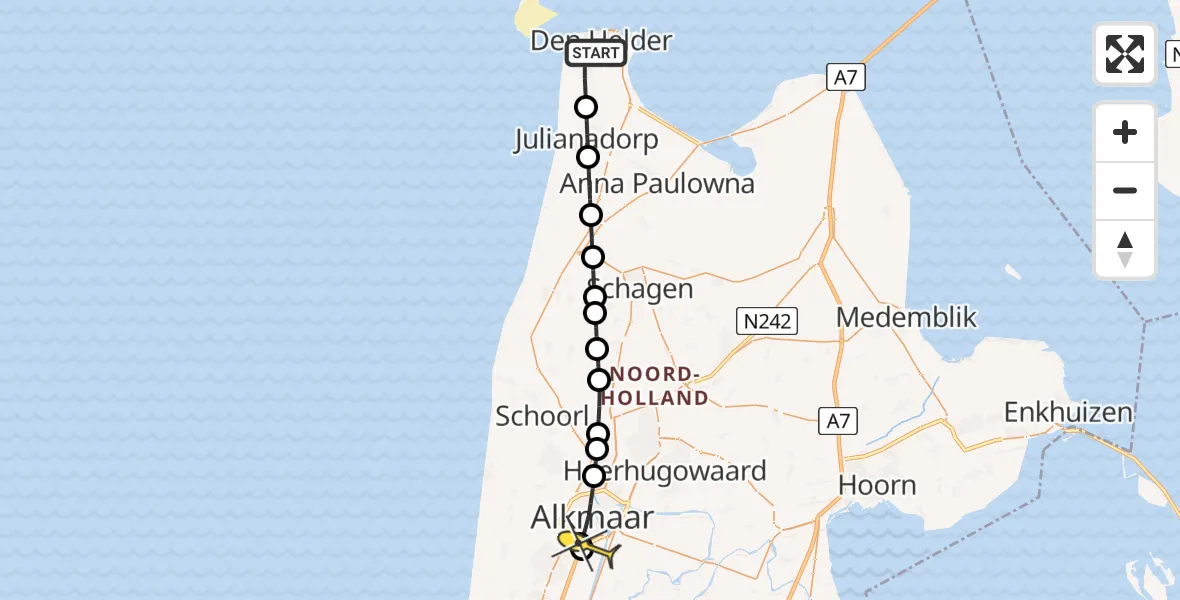 Routekaart van de vlucht: Lifeliner 1 naar Alkmaar, Runstraat