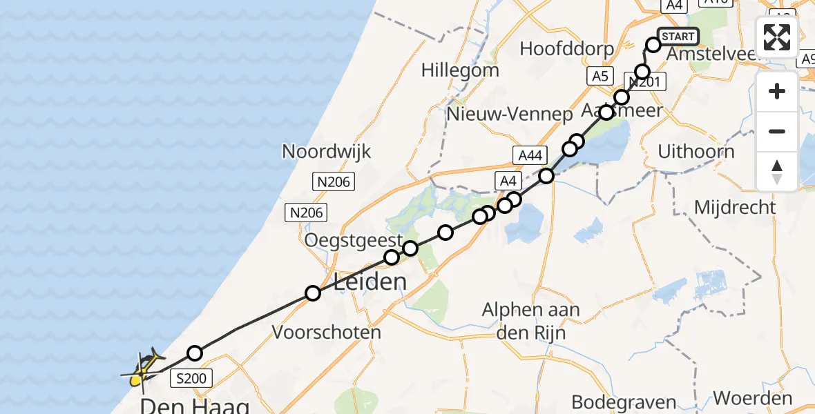 Routekaart van de vlucht: Politieheli naar Den Haag, Halim P.K. straat