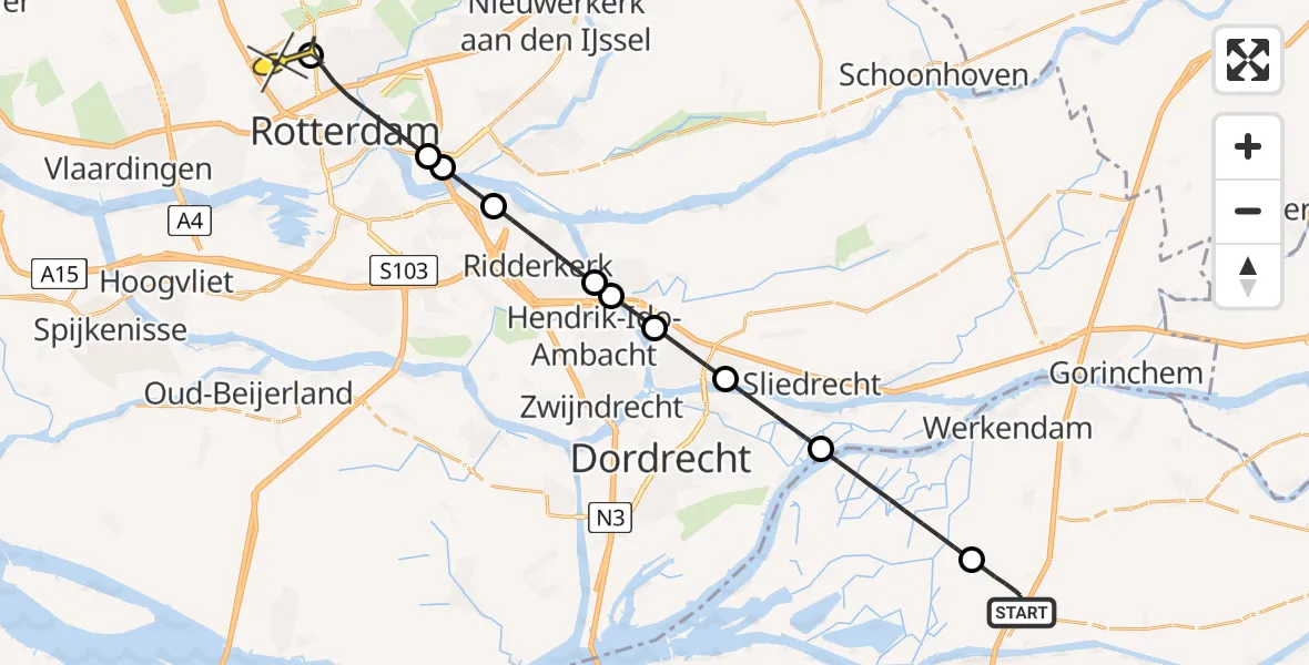 Routekaart van de vlucht: Lifeliner 2 naar Rotterdam The Hague Airport, Boerenverdrietweg