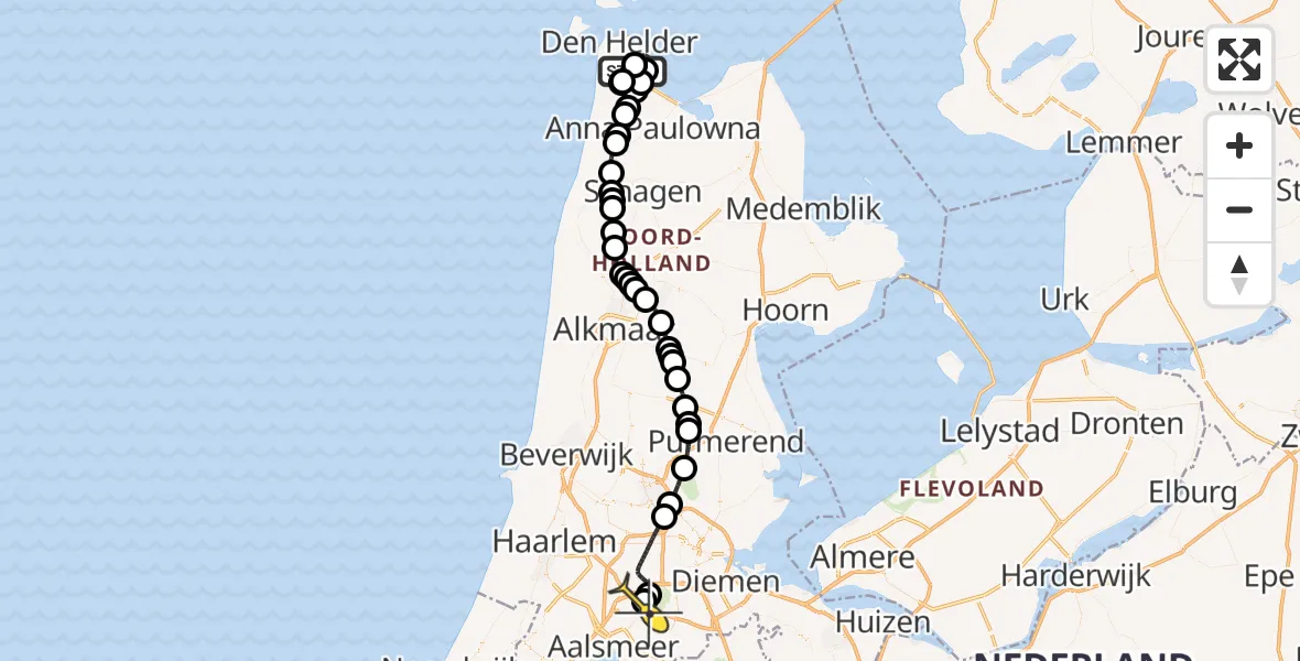 Routekaart van de vlucht: Politiehelikopter naar Schiphol, Korte Vliet