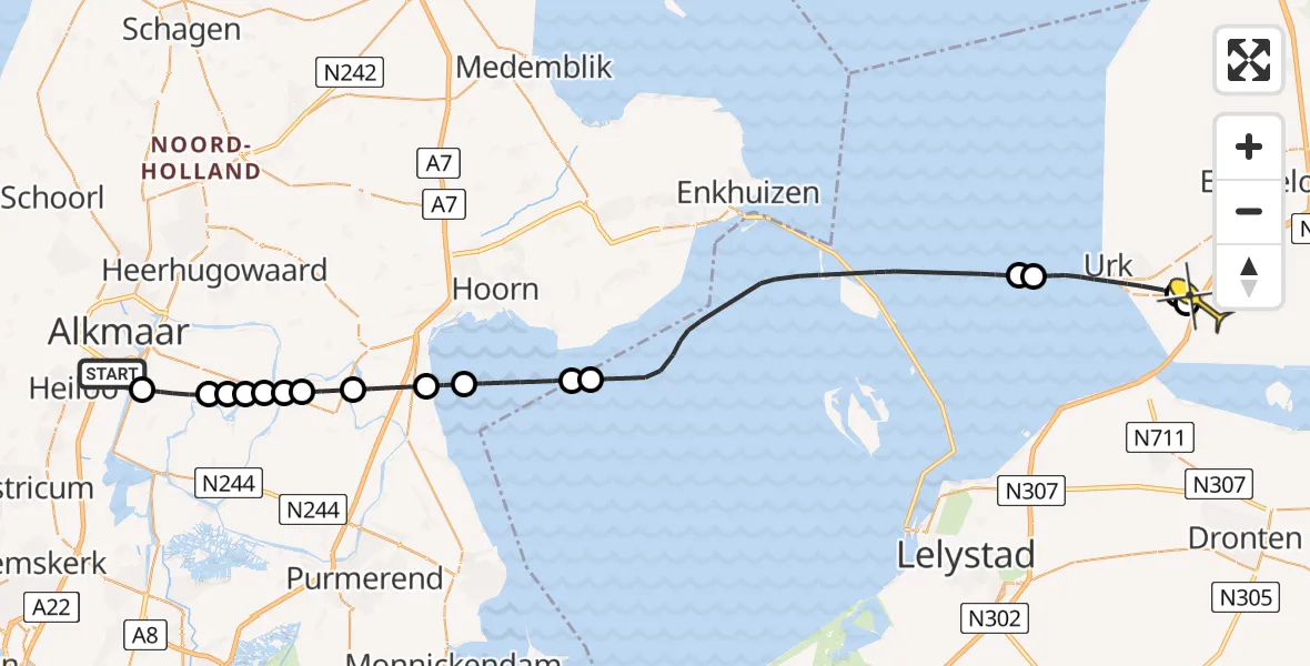 Routekaart van de vlucht: Lifeliner 1 naar Nagele, Nijenburgertocht