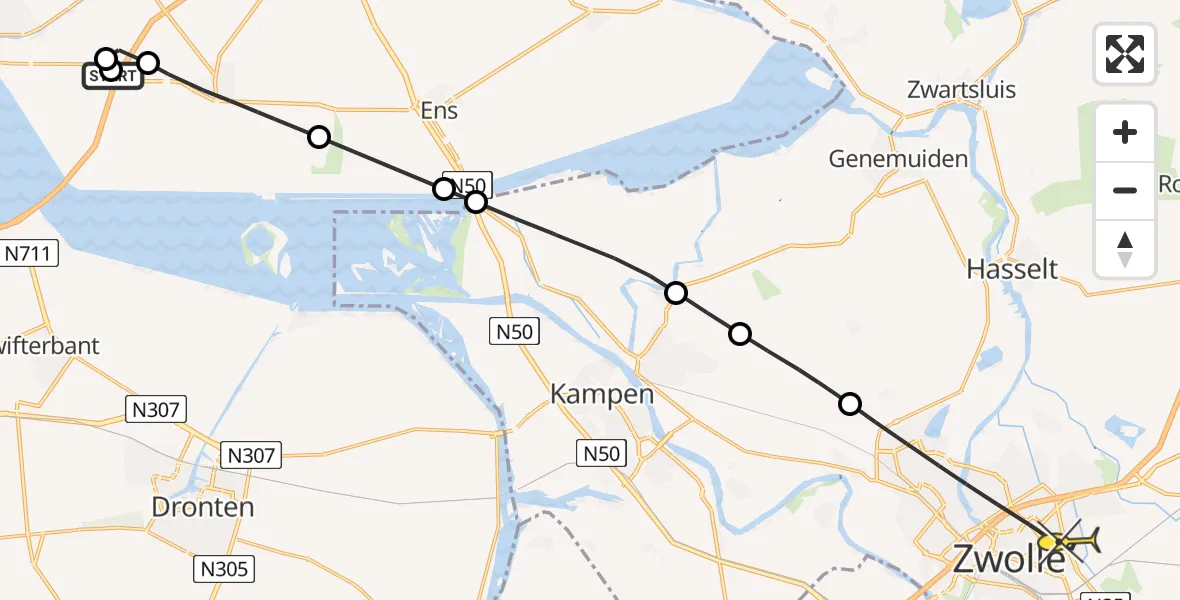 Routekaart van de vlucht: Lifeliner 1 naar Zwolle, Dokter van Heesweg
