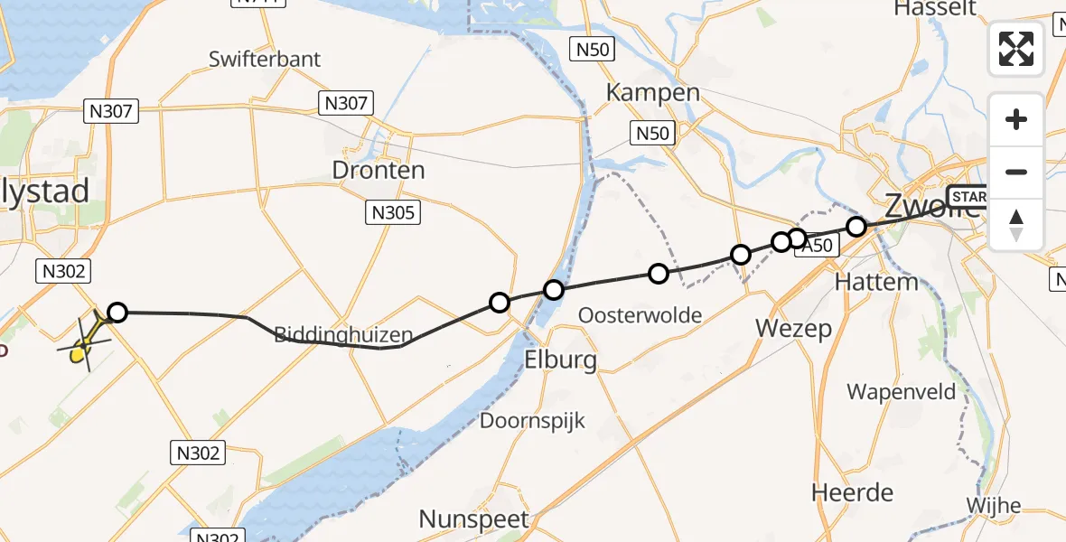 Routekaart van de vlucht: Lifeliner 1 naar Lelystad Airport, Van Spilbergenstraat