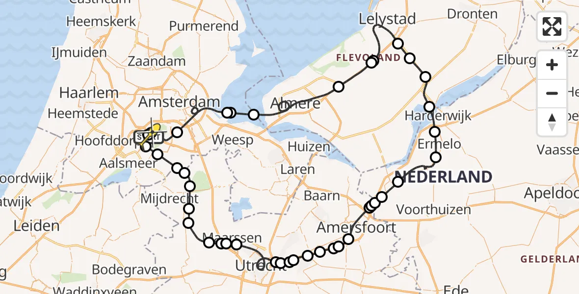 Vluchtroute Politiehelikopter van Schiphol naar Schiphol