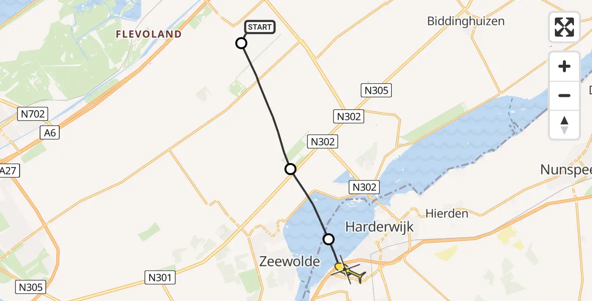 Routekaart van de vlucht: Lifeliner 1 naar Harderwijk, Eendenweg