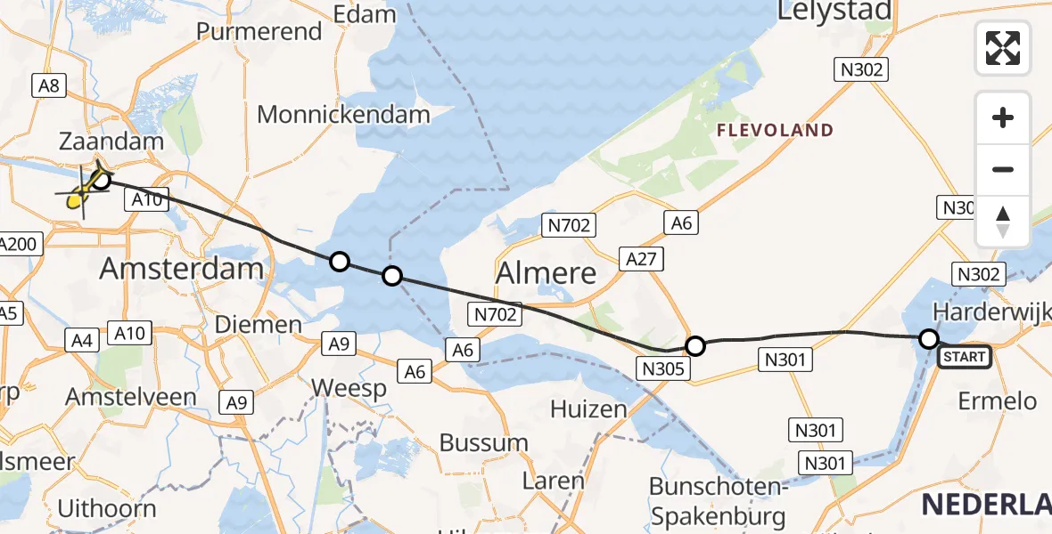 Routekaart van de vlucht: Lifeliner 1 naar Amsterdam Heliport, Strand Horst Noord