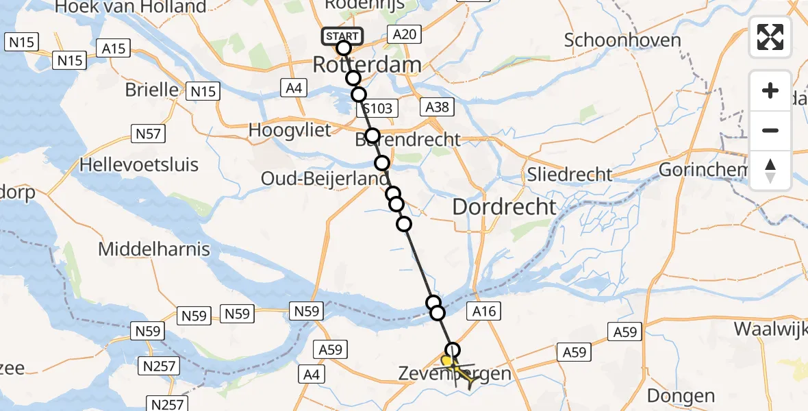 Routekaart van de vlucht: Lifeliner 2 naar Zevenbergen, Pilotenpad