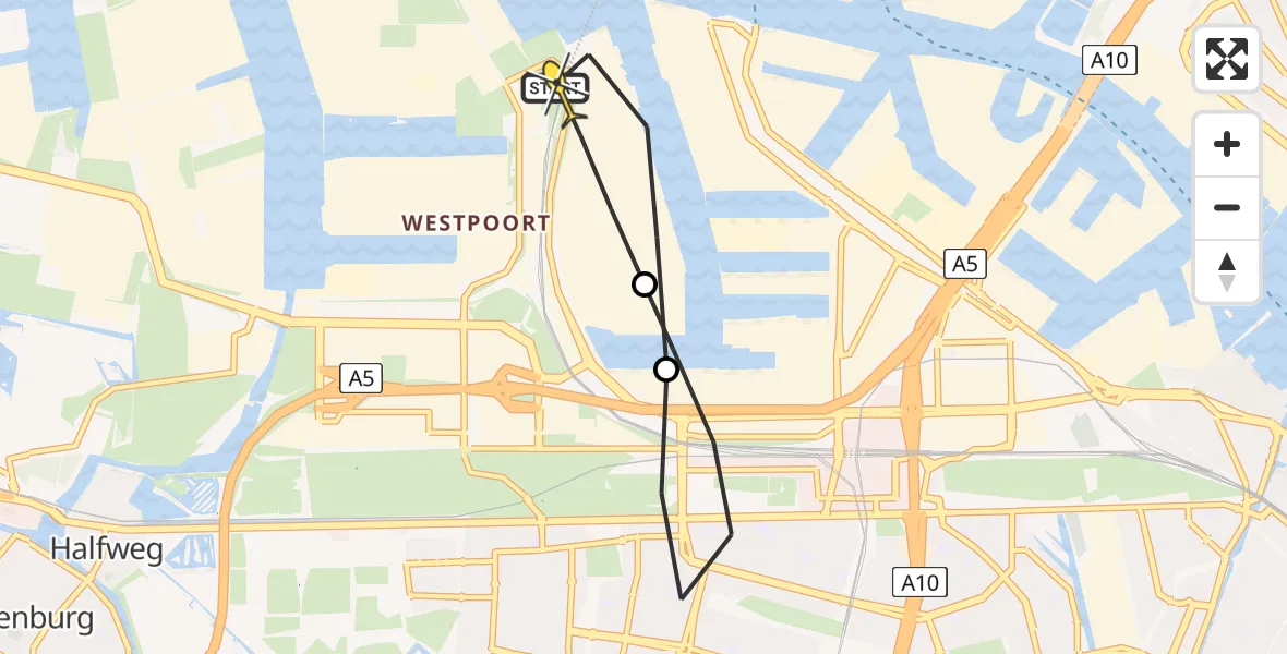 Routekaart van de vlucht: Lifeliner 1 naar Amsterdam Heliport, Lipariweg
