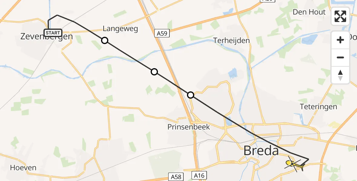 Routekaart van de vlucht: Lifeliner 2 naar Breda, Campagneweg