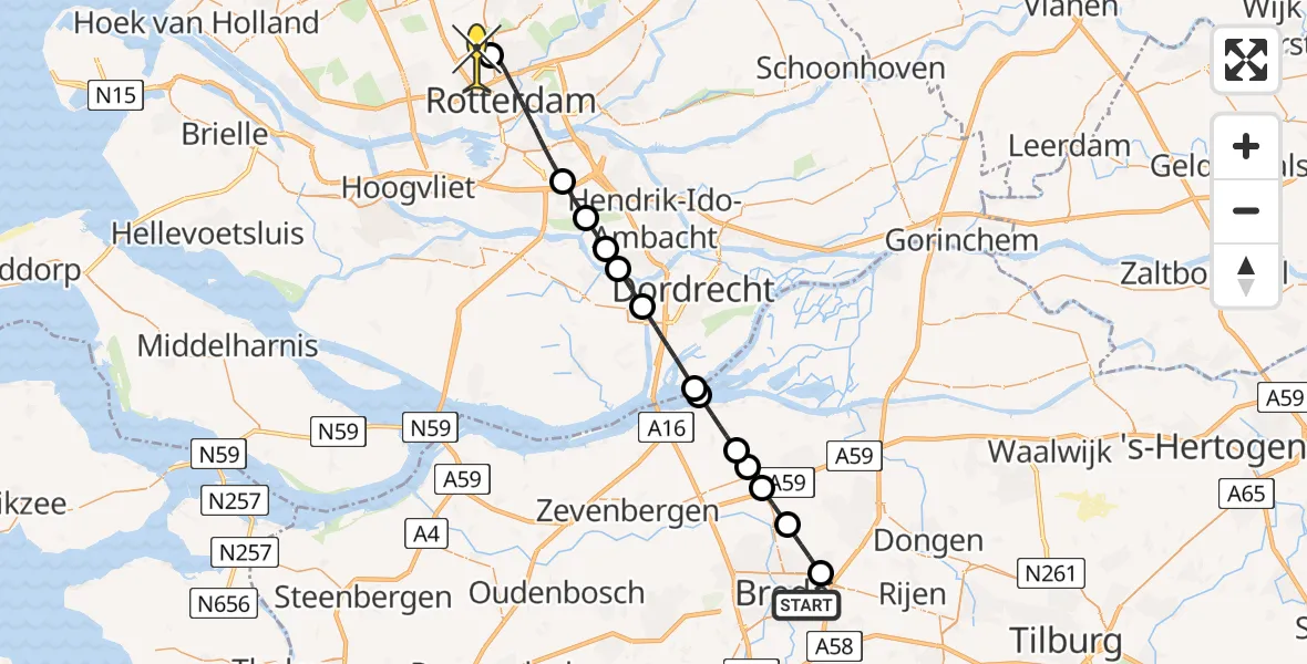 Routekaart van de vlucht: Lifeliner 2 naar Rotterdam The Hague Airport, Seminarieweg