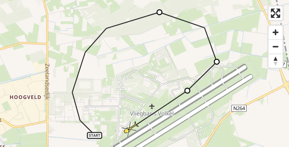 Routekaart van de vlucht: Lifeliner 3 naar Vliegbasis Volkel, De Bunders