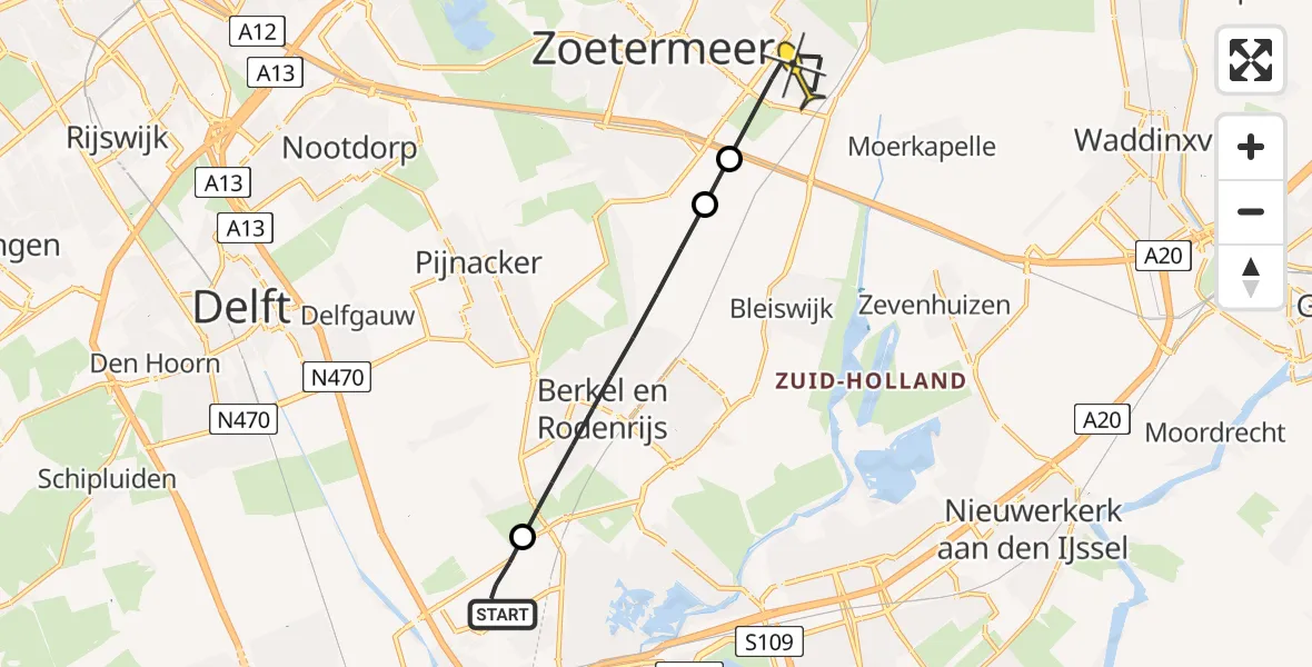 Routekaart van de vlucht: Lifeliner 2 naar Zoetermeer, Doenkadepad