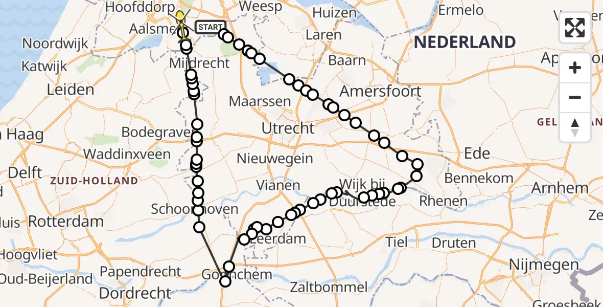 Routekaart van de vlucht: Politiehelikopter naar Amstelveen, Meentsloot