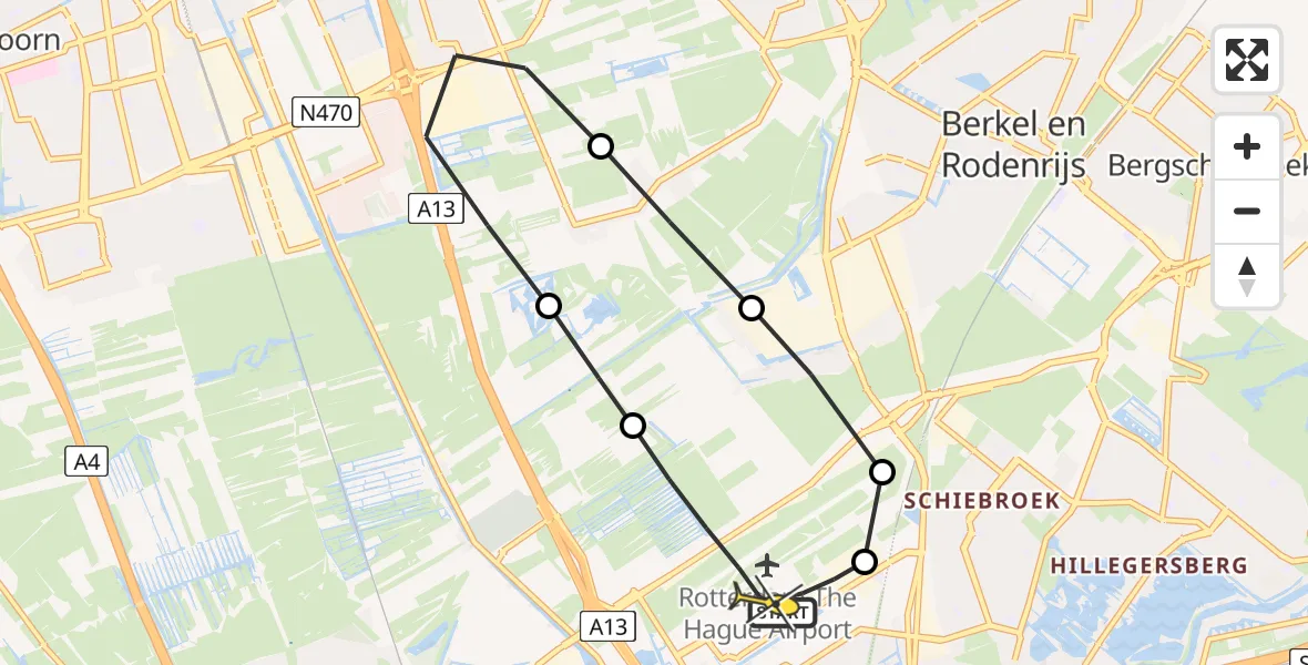Routekaart van de vlucht: Lifeliner 2 naar Rotterdam The Hague Airport, Schieveense polder