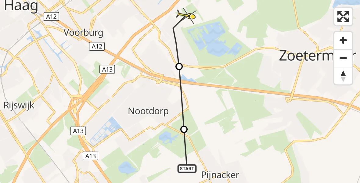 Routekaart van de vlucht: Lifeliner 2 naar Leidschendam, Oudeweg
