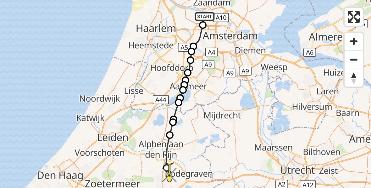 Routekaart van de vlucht: Lifeliner 1 naar Boskoop, Nieuw-Zeelandweg