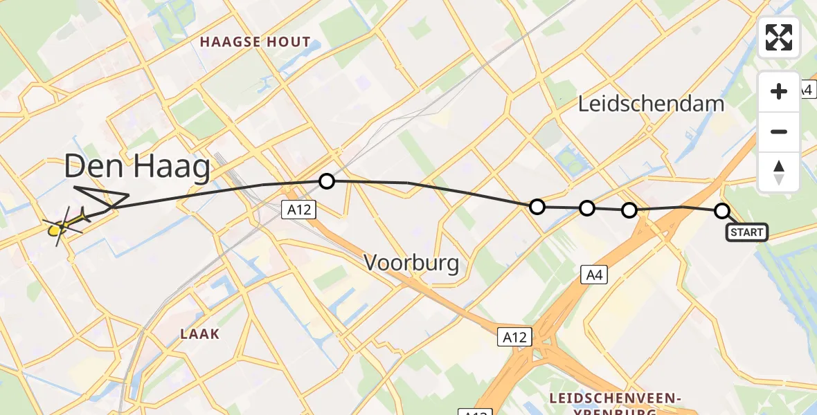 Routekaart van de vlucht: Lifeliner 2 naar Den Haag, De Ruyterstraat