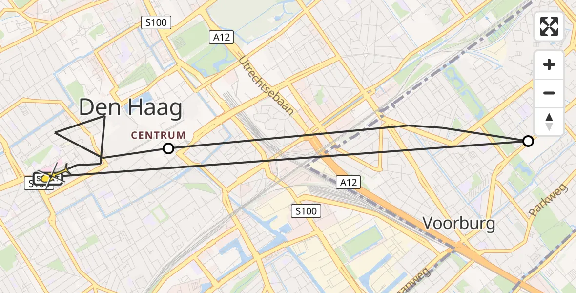 Routekaart van de vlucht: Lifeliner 2 naar Den Haag, Prinses Irenelaan