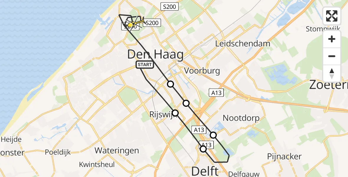 Routekaart van de vlucht: Lifeliner 2 naar Den Haag, Blekerslaan