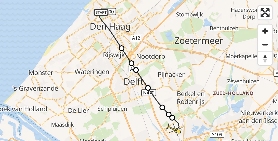 Routekaart van de vlucht: Lifeliner 2 naar Rotterdam The Hague Airport, Scheveningseweg