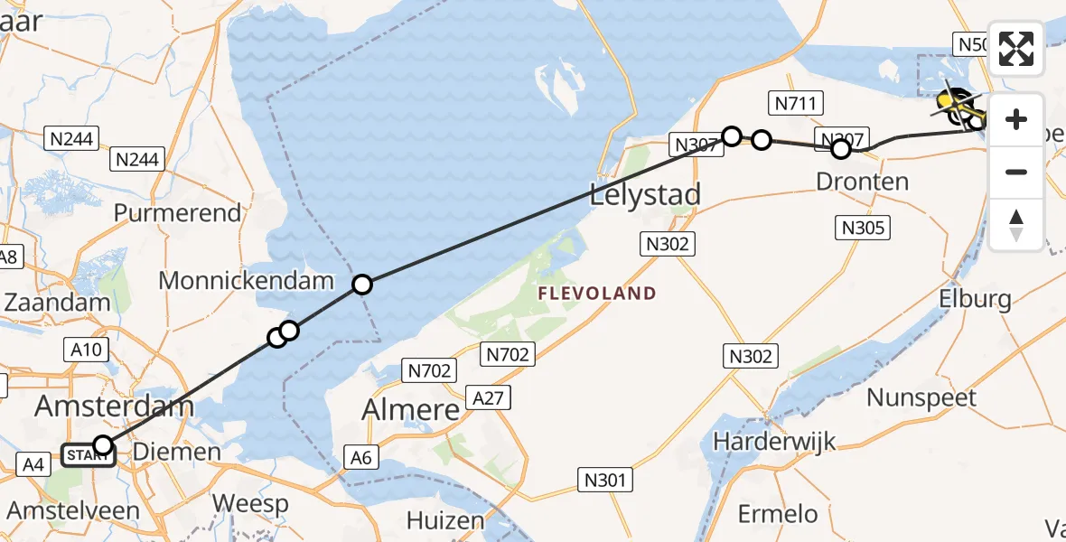 Routekaart van de vlucht: Politiehelikopter naar Kampen, Richard Wagnerstraat