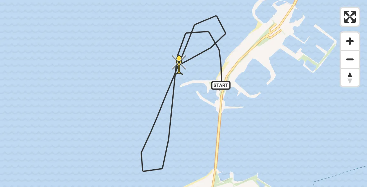 Routekaart van de vlucht: Kustwachthelikopter naar Vrouwenpolder, Naaktstrand