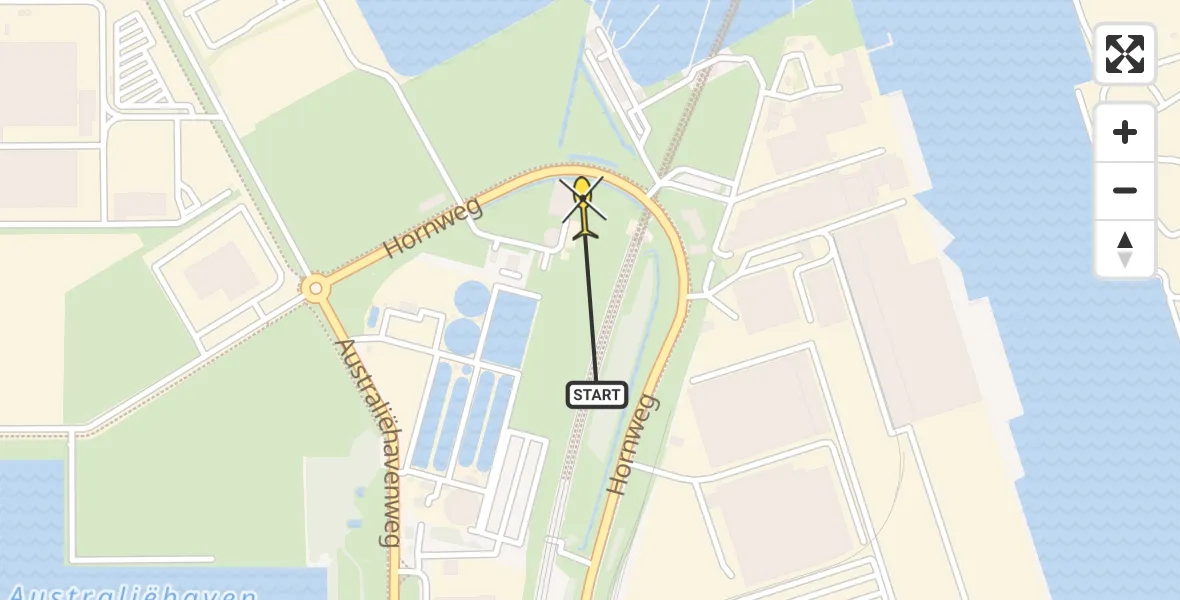 Routekaart van de vlucht: Lifeliner 1 naar Amsterdam Heliport, Hornweg