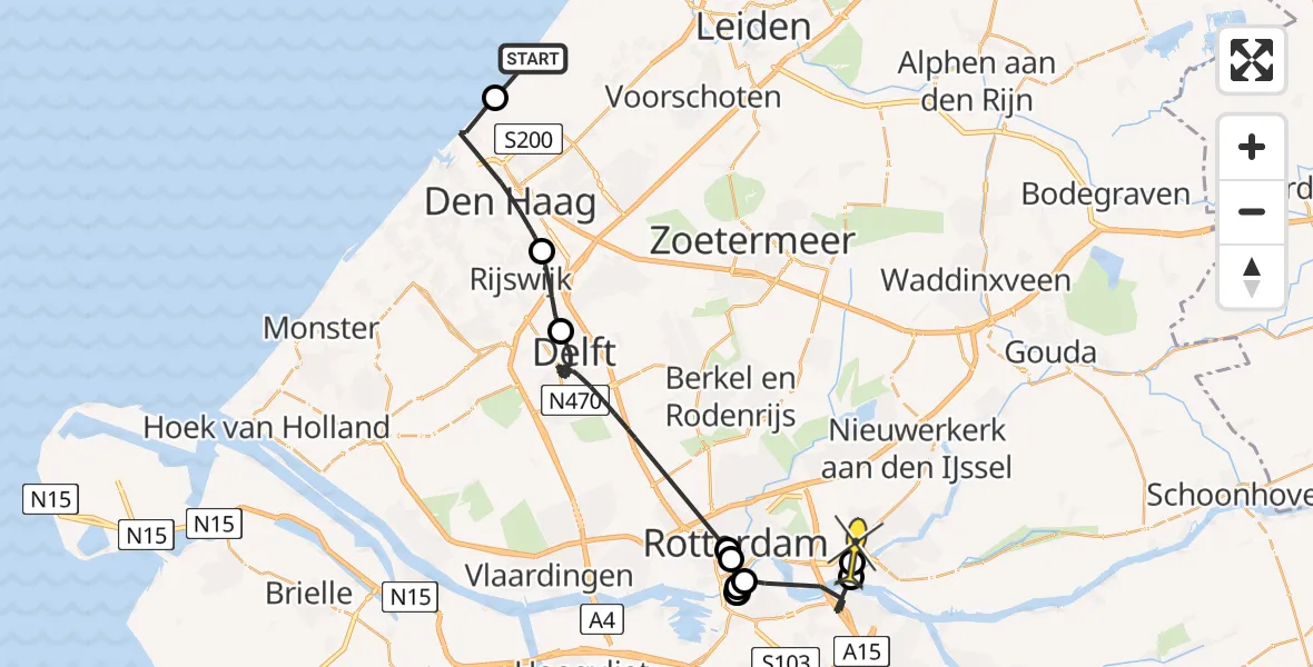 Routekaart van de vlucht: Politieheli naar Capelle aan den IJssel, Noorderstrand