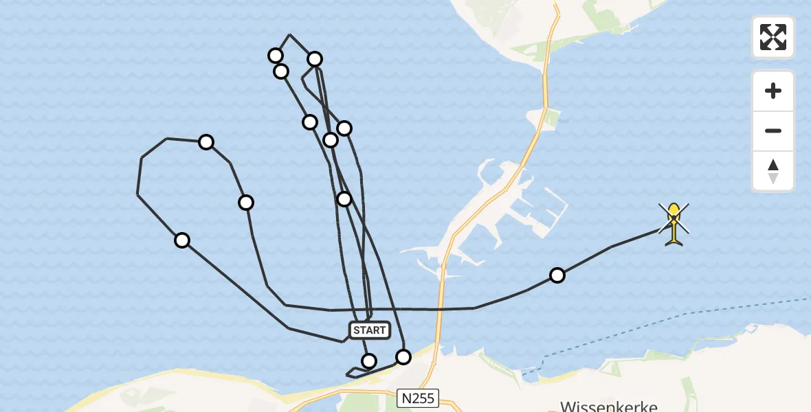 Routekaart van de vlucht: Kustwachthelikopter naar Serooskerke, Banjaardweg