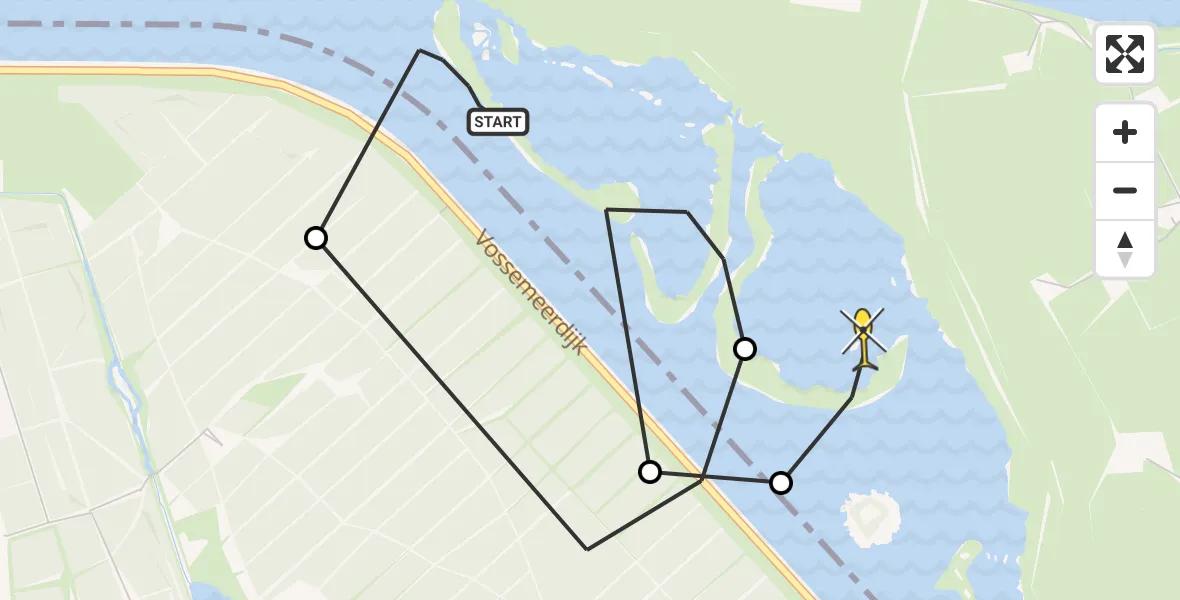 Routekaart van de vlucht: Politiehelikopter naar Kampen, Vossemeerdijk