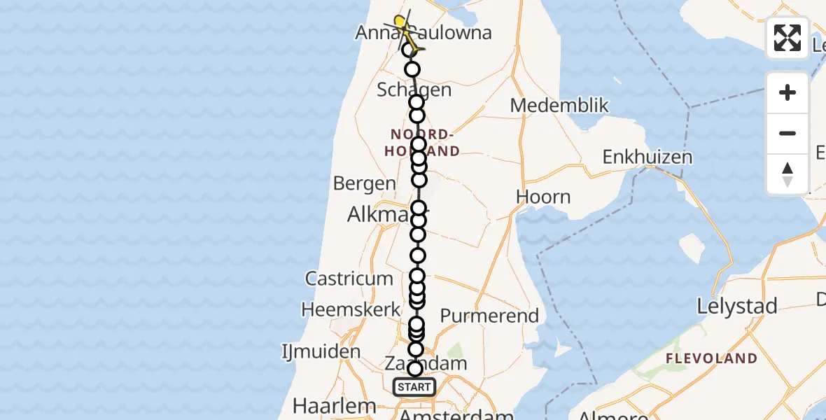 Routekaart van de vlucht: Lifeliner 1 naar Anna Paulowna, Westzanerdijk