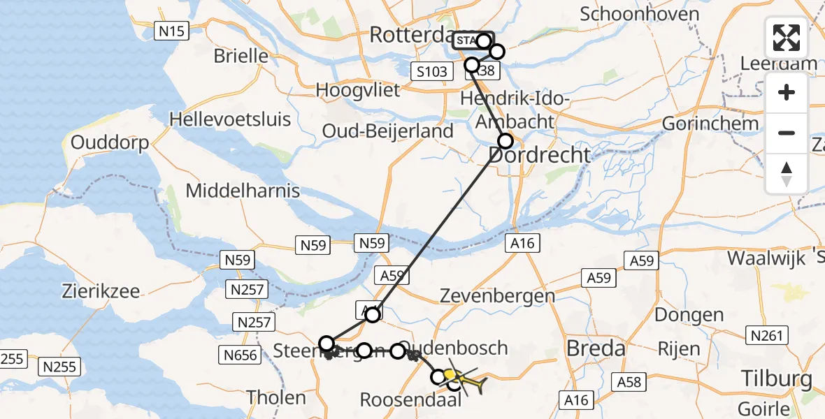 Routekaart van de vlucht: Politieheli naar Breda International Airport, Algerasluis