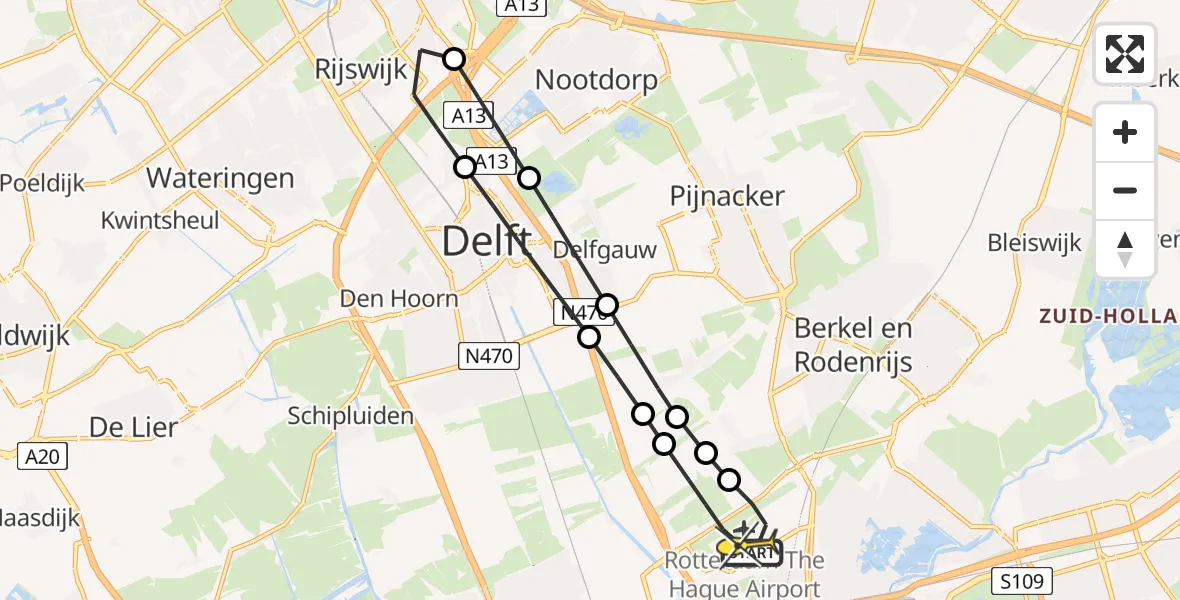 Routekaart van de vlucht: Lifeliner 2 naar Rotterdam The Hague Airport, Schieveense polder