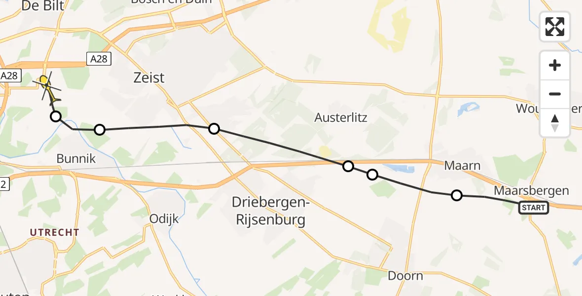 Routekaart van de vlucht: Lifeliner 1 naar Universitair Medisch Centrum Utrecht, Halmweg