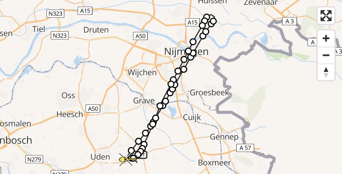 Routekaart van de vlucht: Lifeliner 3 naar Vliegbasis Volkel, Zeelandsedijk
