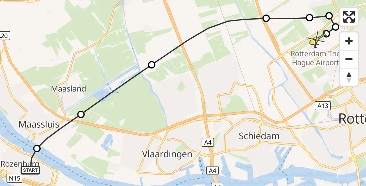 Routekaart van de vlucht: Lifeliner 2 naar Rotterdam The Hague Airport, Delflandsedijk