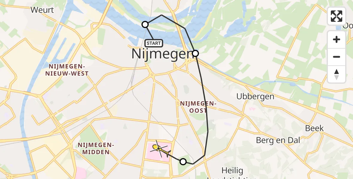 Routekaart van de vlucht: Lifeliner 3 naar Radboud Universitair Medisch Centrum, Lentse Warande