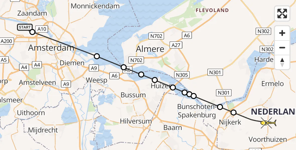 Routekaart van de vlucht: Lifeliner 1 naar Putten, Westhaven