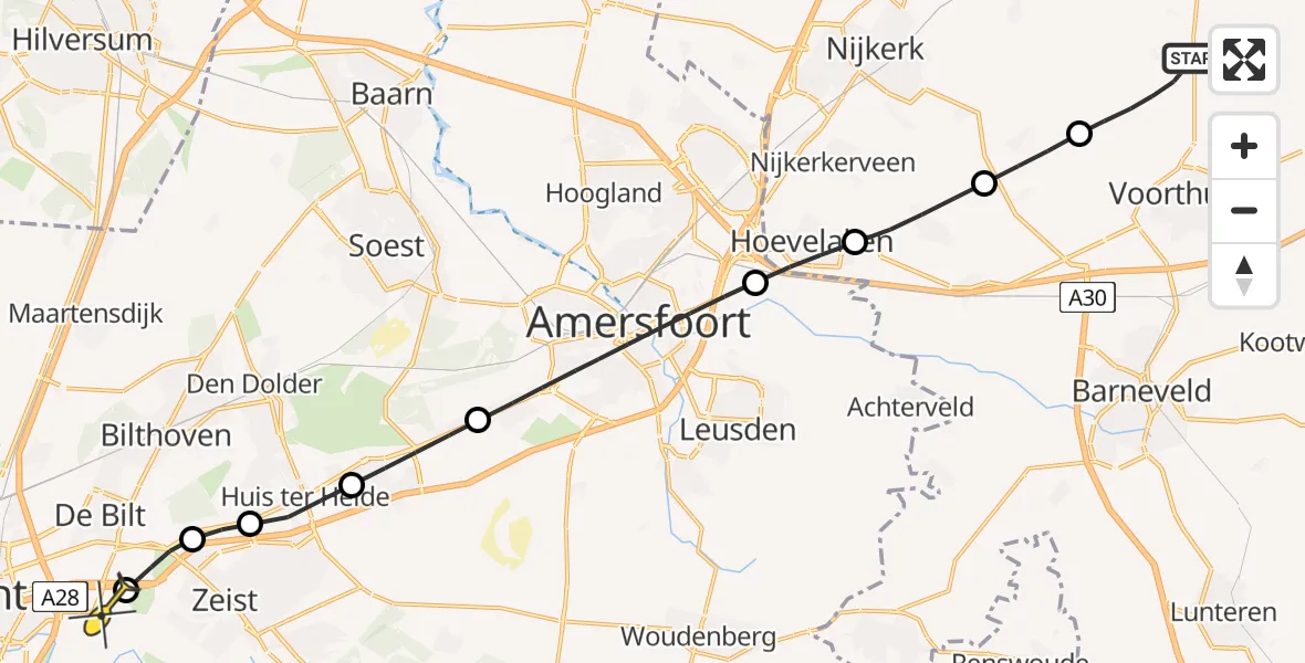 Routekaart van de vlucht: Lifeliner 1 naar Universitair Medisch Centrum Utrecht, Huddingweg