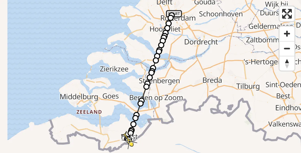 Routekaart van de vlucht: Lifeliner 2 naar Sint Jansteen, Wouwerlaan