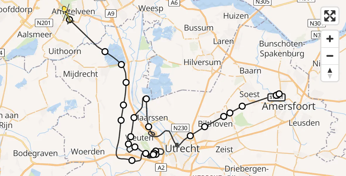 Routekaart van de vlucht: Politiehelikopter naar Amstelveen, Argonweg