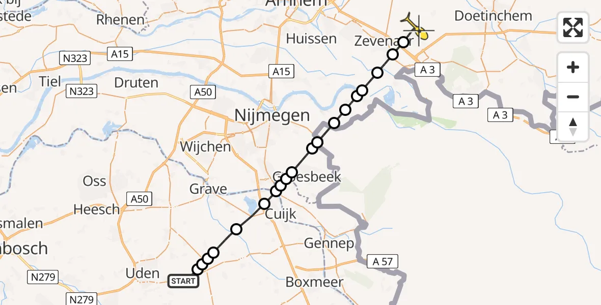 Routekaart van de vlucht: Lifeliner 3 naar Didam, Zeelandsedijk