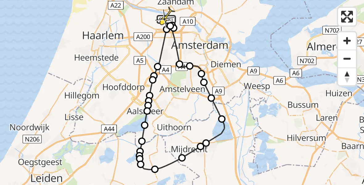 Routekaart van de vlucht: Lifeliner 1 naar Amsterdam Heliport, Maltaweg