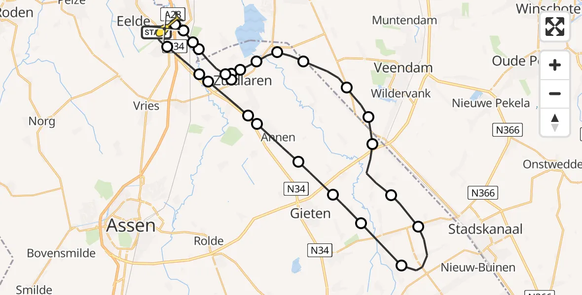 Routekaart van de vlucht: Lifeliner 4 naar Eelde, Norgerweg